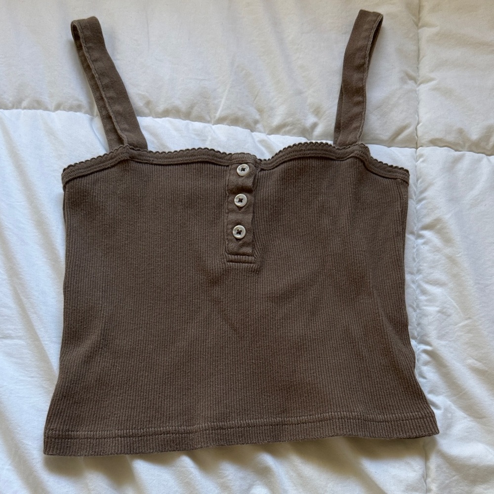 Brown Ribbed Tank with Buttons Brandy Melville